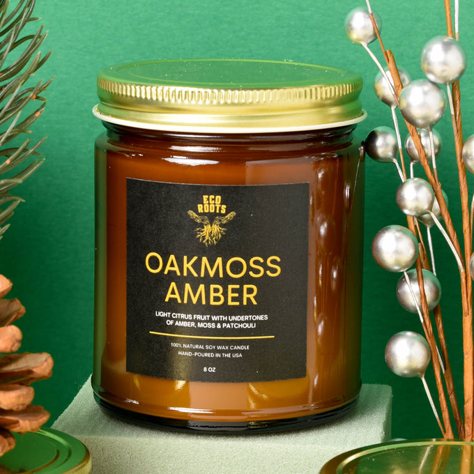 cruelty free candle oakmoss amber